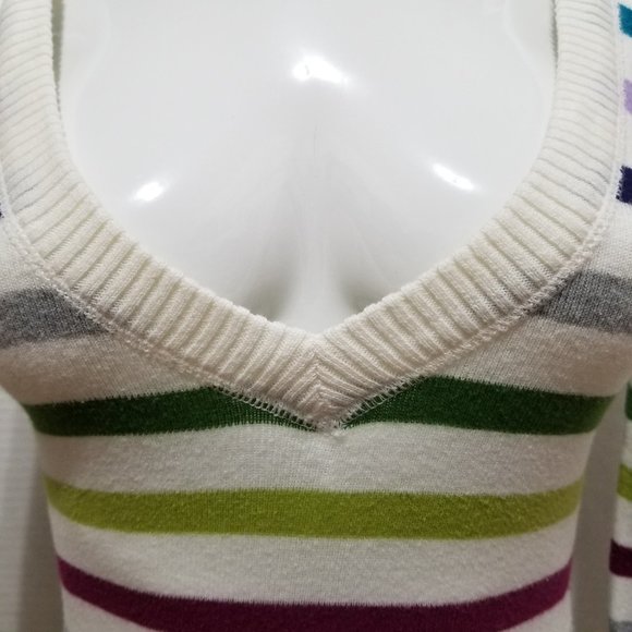 Aeropostale sweater XS pullover striped v-neck knit colorful - Picture 5 of 10